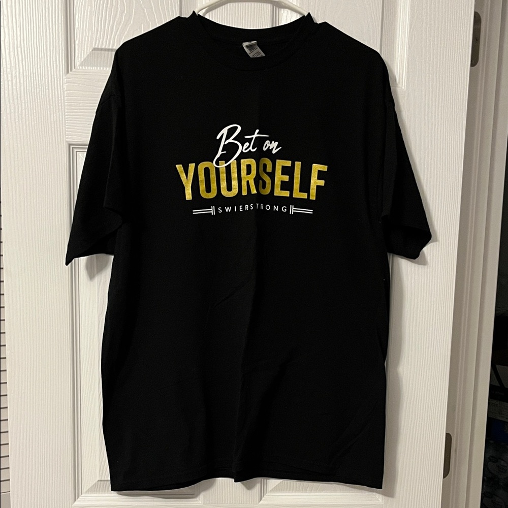 Gildan Black Short Sleeve Tee with Gold and White 'Bet on Yourself' Print